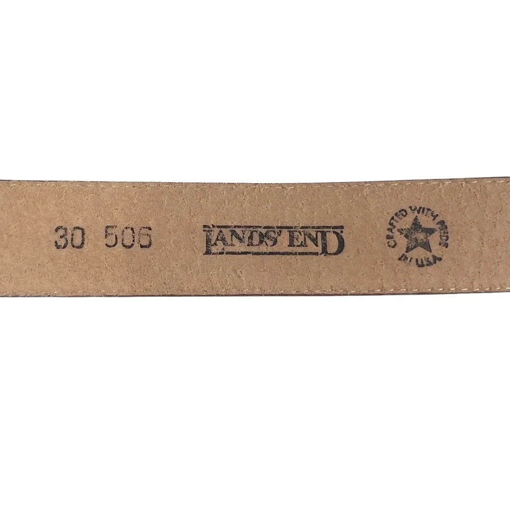 Lands End Mens Brown Leather Belt Solid Brass Buckle Made in‎ USA Size 30